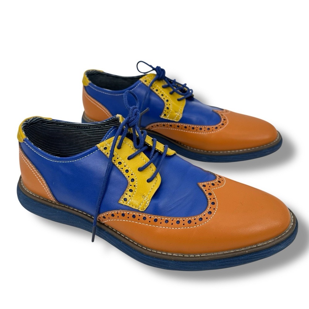 Meijiana Men's Colorblock Wingtip Oxford Brogue Blue Orange Yellow US 9 EU 42